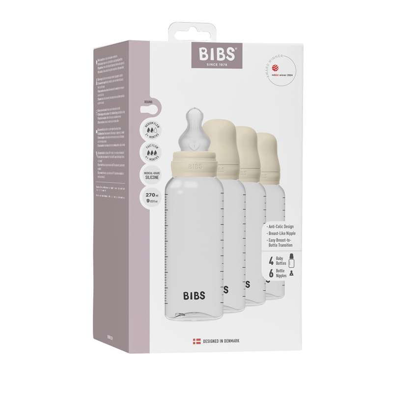 BIBS Flaska - Sutteflaskset - 4 st. - Plast - Silikon - 270 ml. - Elfenben 