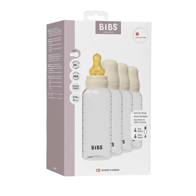 BIBS Flaska - Sutteflaskesätt - 4 st. - Plast - naturgummi - 270 ml. - Elfenben 