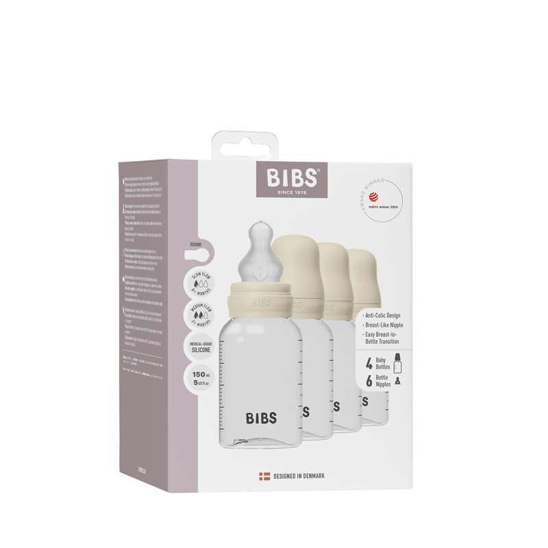 BIBS Flaska - Sutteflaskeset - 4 st. - Plast - Silikon - 150 ml. - Elfenben 