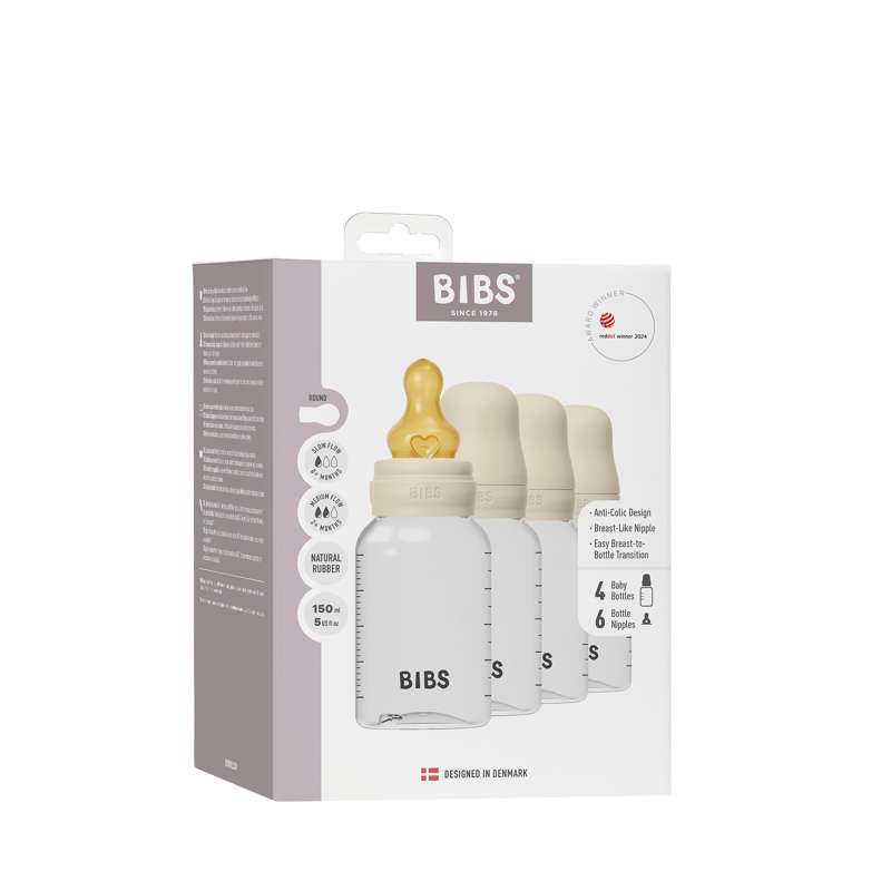 BIBS Flaska - Sutteflaskesätt - 4 st. - Plast - naturgummi - 150 ml. - Elfenben 
