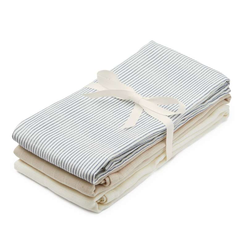 Cam Cam Copenhagen Stofble - 3-pack - GOTS - Mix Classic Stripes Blå/Pralin/Krämvit 