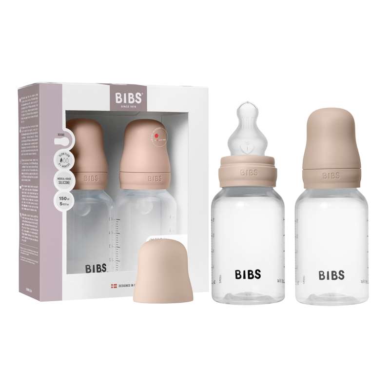 BIBS Bottle - Flaskset - Plast - 2-pack - Silikon/Slow Flow/Rund - 150ml - Blush 