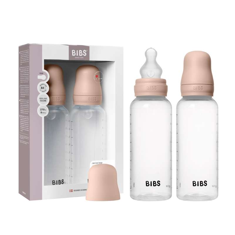 BIBS Bottle - Nappflaskset - Plast - 2-pack - Silikon/Medium Flow/Rund - 270ml - Blush 