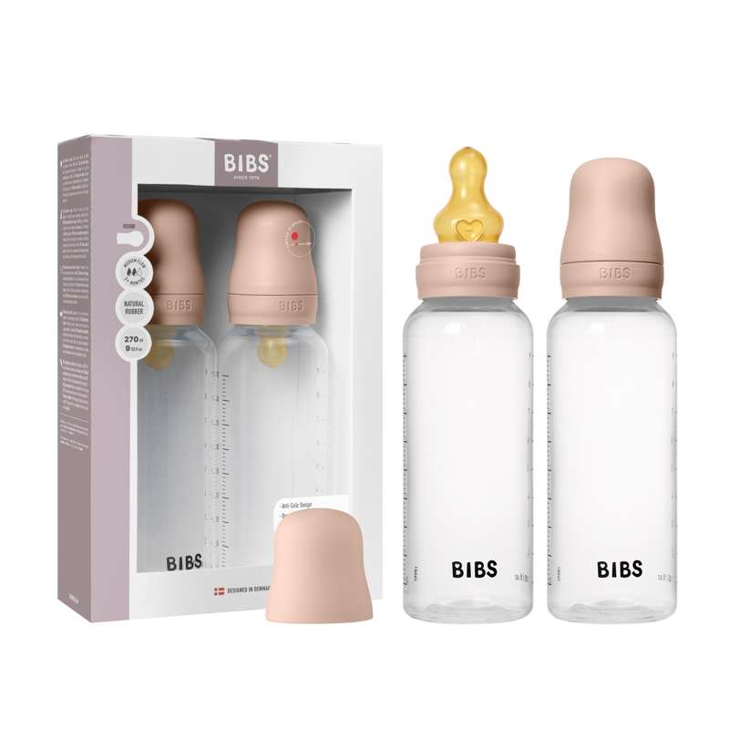 BIBS Flaska - Nappflasksset - Plast - 2-pack - naturgummi/Medium Flow/Rund - 270 ml - Blush 