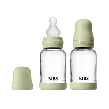 BIBS Flaska - nappflaskset - glas - 2-pack - silikon/slow flow/rund - 120 ml - sage 