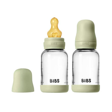 BIBS Flaska - Nappflasksset - Glas - 2-pack - naturgummi/Slow Flow/Rund - 120 ml - Sage 