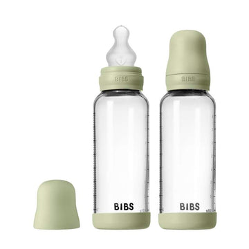 BIBS Flaska - nappflaskset - glas - 2-pack - silikon/slow flow/rund - 240 ml - Sage 