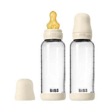 BIBS Bottle - Nappflaskeset - Glas - 2-pack - naturgummi/Slow Flow/Rund - 240ml - Ivory 
