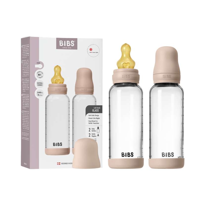 BIBS Bottle - Nappflasksset - Glas - 2-pack - naturgummi/Slow Flow/Rund - 240ml - Blush 