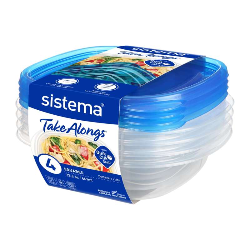 Sistema Matlåda - Square TakeAlongs - 4-Pack - 669ml - Kungl blå 