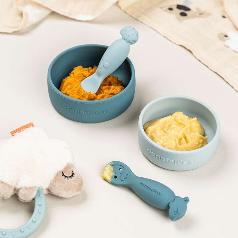 Done by Deer Skål - Silikon - 2 st. - Dotti - Blå 