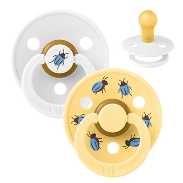 BIBS Rund Colour Sut - 2-Pak - Str. 1 - Naturgummi - Beetle Studio - White/Pale Butter