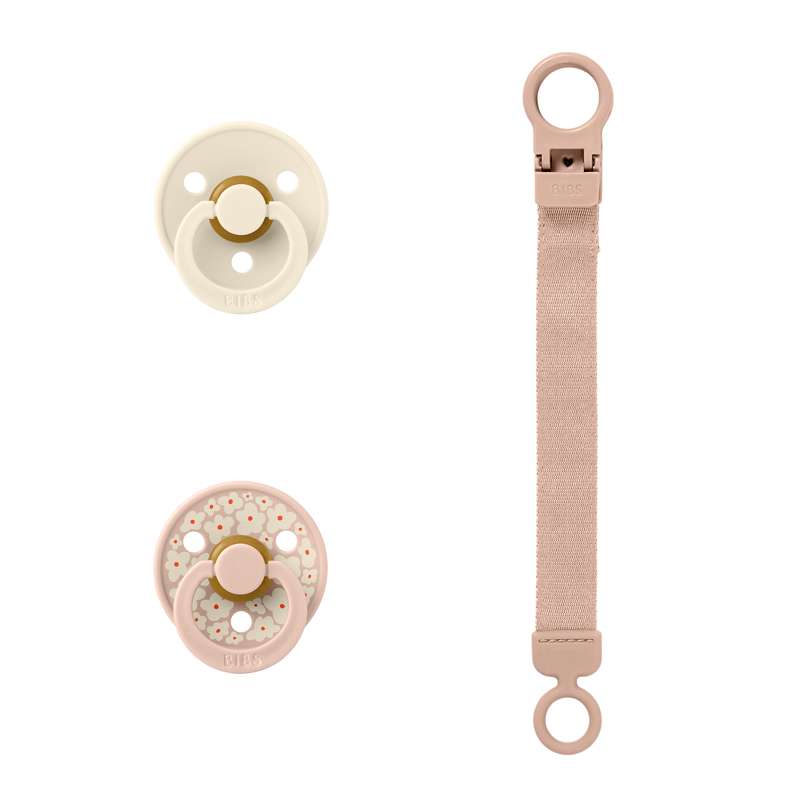 BIBS Rund Colour napp - 2-Pack - strl. 1 - naturgummi - m. Nappsnöre - Blush 