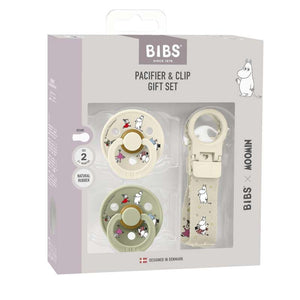 BIBS Rund Colour napp - 2-Pack - strl. 2 - naturgummi - m. Selen snöre - Mumin - Elfenben/Salvia 