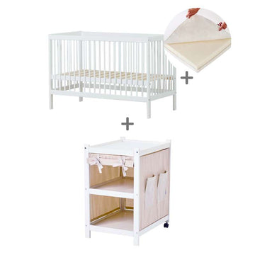 Hoppekids IDA-MARIE Bundle - Spjälsäng m. Linnemadrass och IDA-MARIE Skötbord m. Gardin - Sand