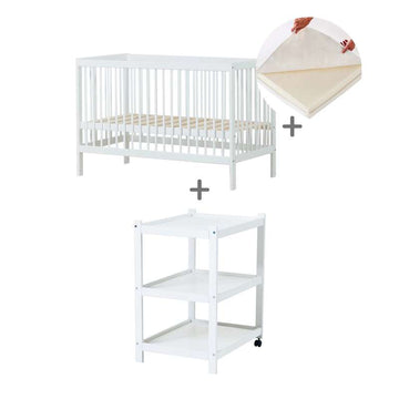 Hoppekids IDA-MARIE Bundle - Spjälsäng m. Linnemadrass och IDA-MARIE Skötbord