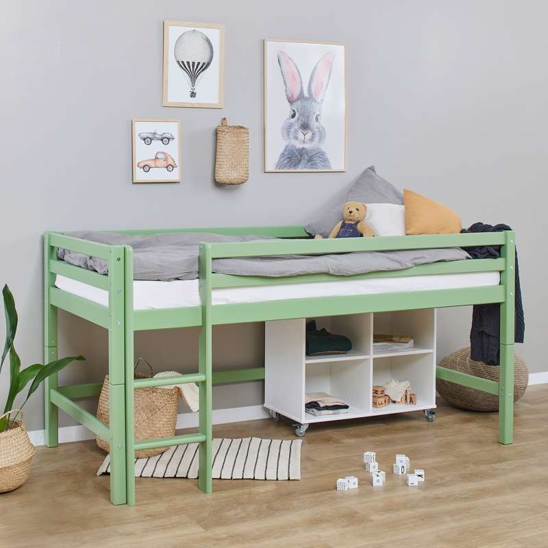Hoppekids ECO Dream - Halvhög loftsäng - 90x200 cm. - Delbar - Pale Green 