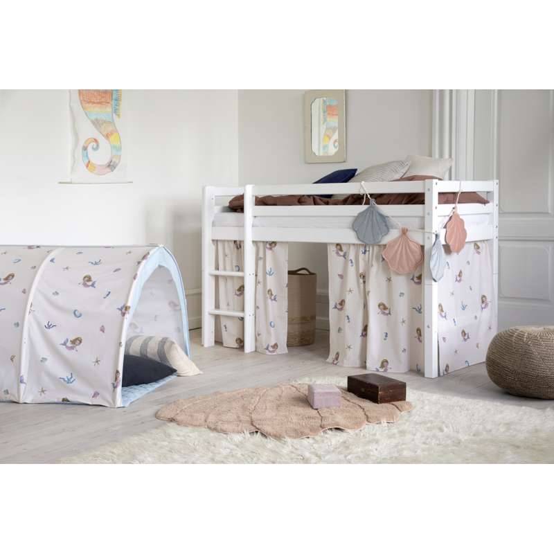 Hoppekids ECO Dream - Halvhög loftsäng m. MERMAID Gardin och Madrass - 70x160 cm. - Delbar - Vit 