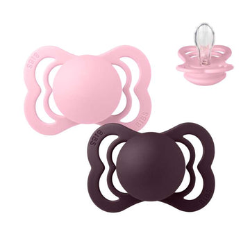 BIBS Symmetrisk Supreme napp - 2-Pack - strl. 1 - Silikon - Baby Pink/Plum 