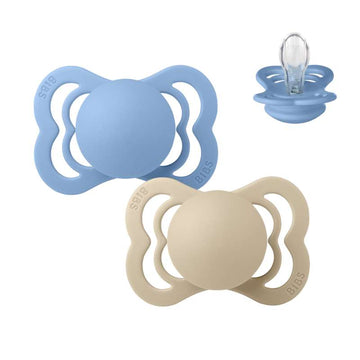 BIBS Symmetrisk Supreme napp - 2-Pack - strl. 1 - Silikon - Vanilla/Sky Blue 