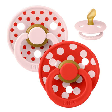 BIBS Anatomisk Colour napp - 2-Pack - strl. 1 - naturgummi - Polka Studio - Blossom/Candy Apple 