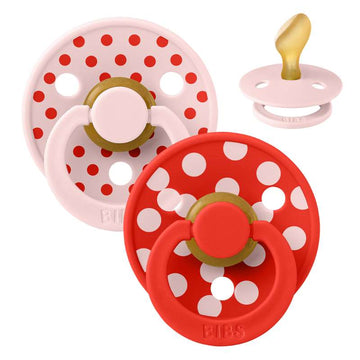 BIBS Anatomisk Colour napp - 2-Pack - strl. 2 - naturgummi - Polka Studio - Blossom/Candy Apple 