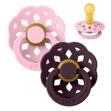 BIBS Rund bohem napp - 2-pack - strl. 2 - naturgummi - Babyrosa/Plommon 