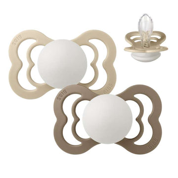 BIBS Symmetrisk Supreme napp - 2-Pack - strl. 2 - Silikon - GLOW - Vanilla/Dark Oak 