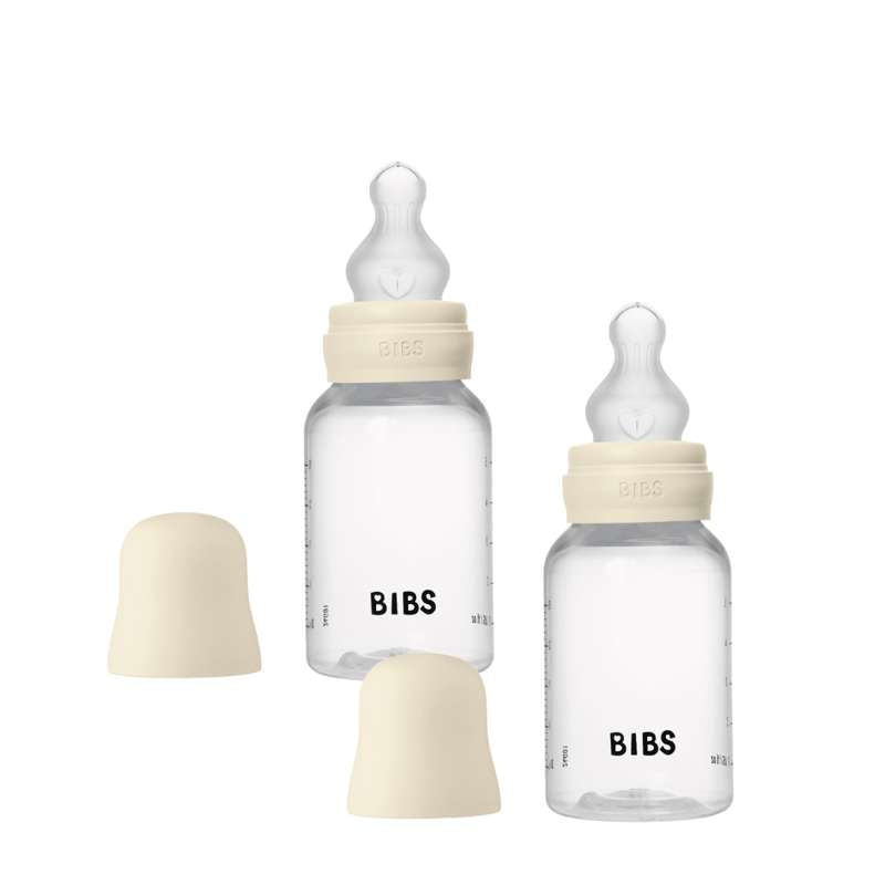 BIBS Flaska - Sutteflaskset - Plast - Silikon/Långsam Flöde/Rund - 150 ml. - 2-Pack - Elfenben 