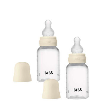 BIBS Flaska - Sutteflaskset - Plast - Silikon/Långsam Flöde/Rund - 150 ml. - 2-Pack - Elfenben 