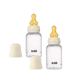BIBS Flaska - Sutteflaskeset - Plast - Latex/Långsam Flöde/Rund - 150 ml. - 2-Pack - Elfenben 