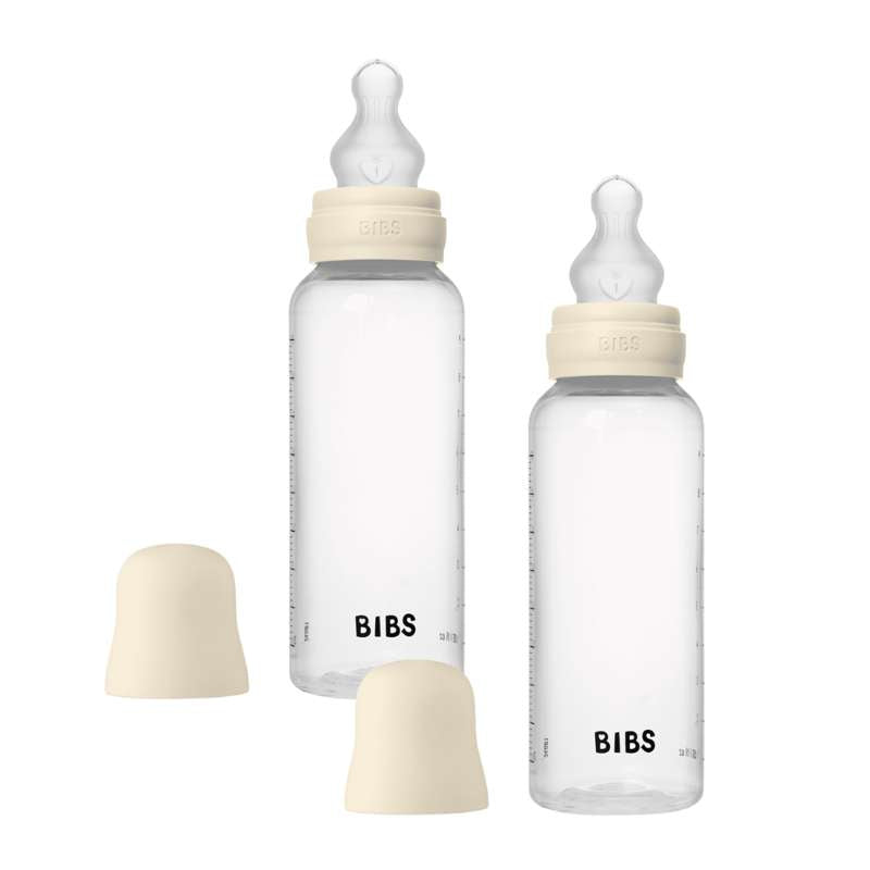 BIBS Flaska - Sutteflaskesätt - Plast - Silikon/Medium Flow/Rund - 270 ml. - 2-Pack - Elfenben 