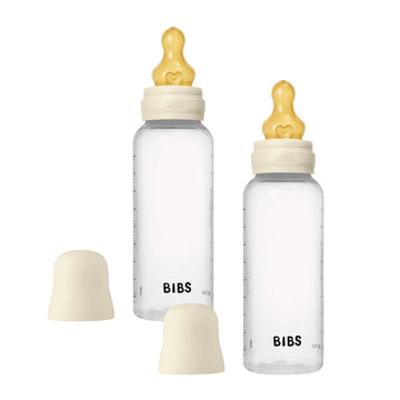BIBS Flaska - Sutteflaskset - Plast - Latex/Medium Flow/Rund - 270 ml. - 2-Pack - Elfenben 