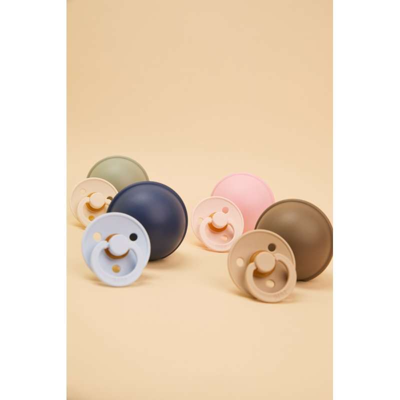 BIBS Rund Colour Sut - Str. 2 - Naturgummi - m. Pacifier Case Mini - Vanilla/Dark Oak