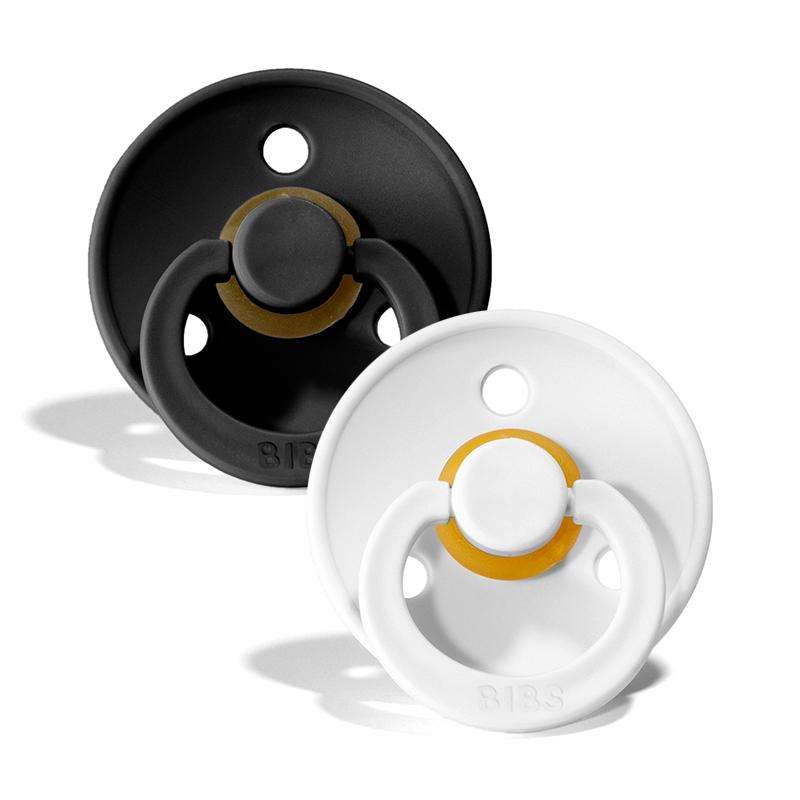 Bibs Rund Colour Napp - 2-Pack - strl. 1 - naturgummi - Svart/Vit 