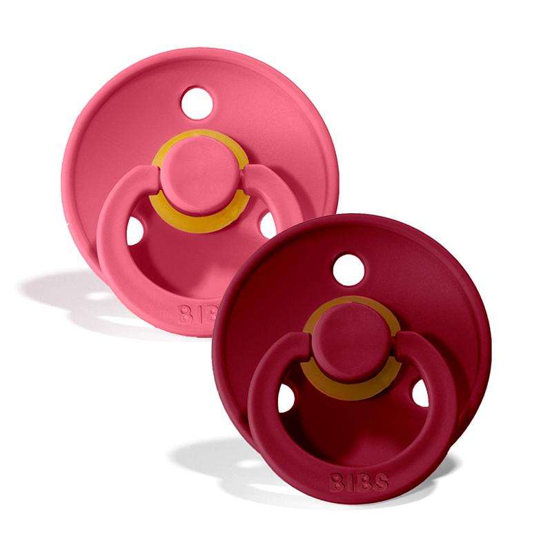 BIBS Rund Colour Napp - 2-Pack - Stl. 2 - Naturgummi - Coral/Ruby