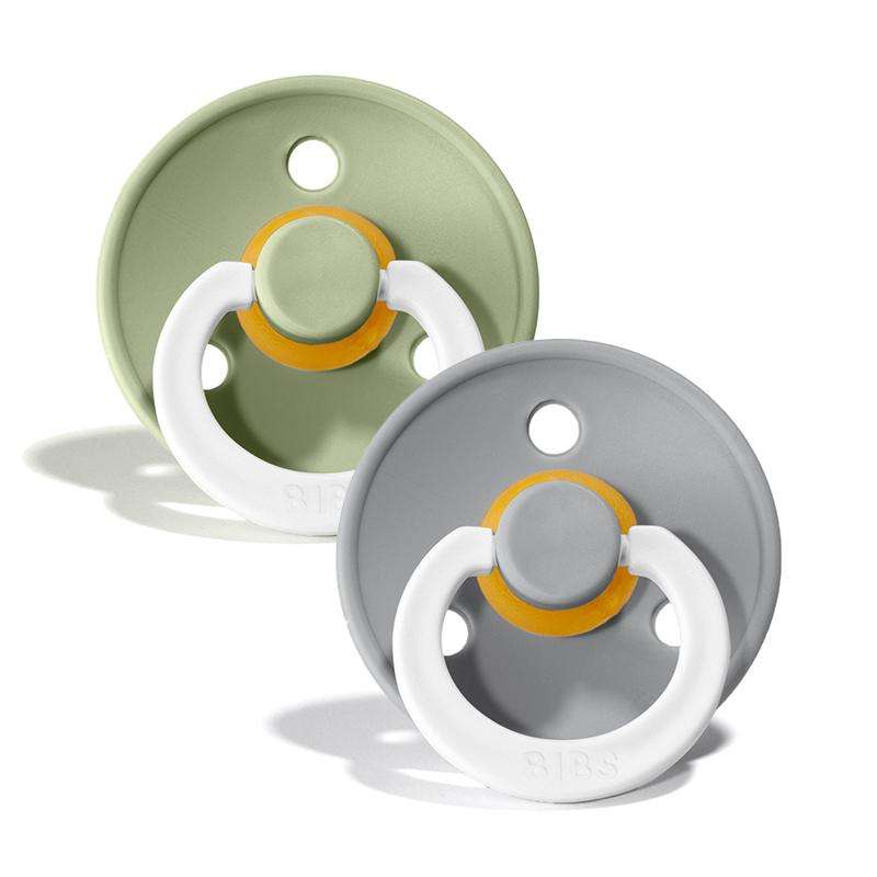 Bibs Rund Colour Napp - 2-Pack - strl. 2 - naturgummi - GLOW - Salvia/Moln 