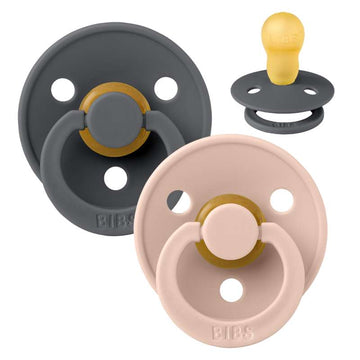 Bibs Rund Colour Napp - 2-Pak - strl. 3 - naturgummi - Järn/Blush 