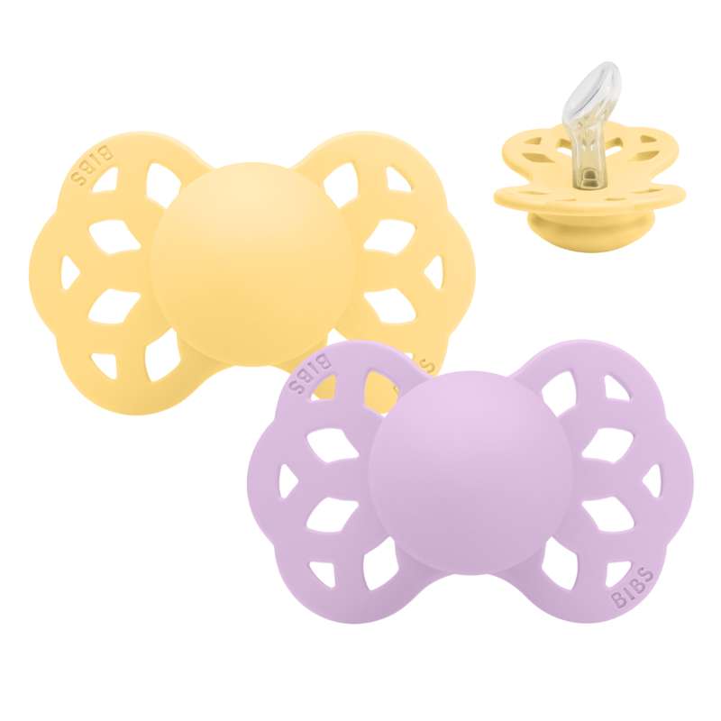 BIBS Anatomisk Infinity Sut - 2-Pack - strl. 1 - Silikon - Pale Butter/Violet Sky 