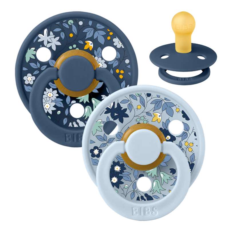 Bibs Rund Colour Napp - 2-Pack - strl. 1 - naturgummi - Liberty - Kamomill Gräsmatta/Babblå Mix 