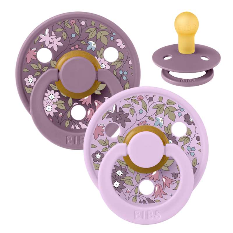 Bibs Rund Colour Napp - 2-Pack - strl. 1 - naturgummi - Liberty - Kamomill Gräsmatta/Violet Himmel Mix 