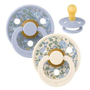Bibs Rund Colour Napp - 2-Pack - strl. 2 - naturgummi - Liberty - Eloise/Dusty Blue Mix 