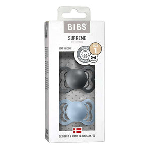 BIBS Supreme Napp - 2-Pack - Stl 1 - Silikon - Iron/Baby Blue