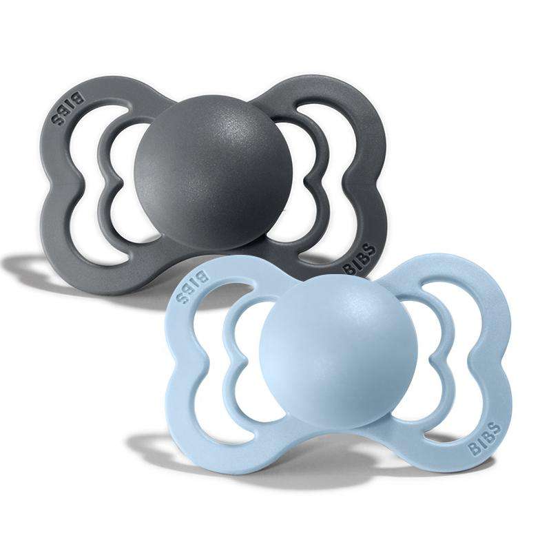 Bibs Supreme Napp - 2-Pack - strl. 1 - Silikon - Järn/Babyblå 