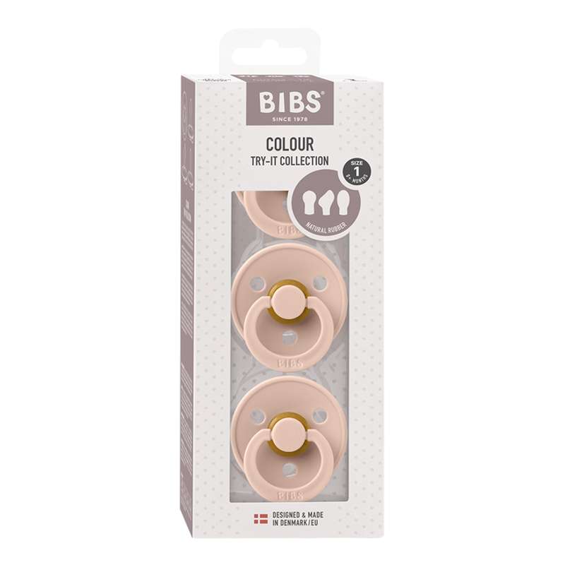 BIBS Try-It Collection - 3 Olika Nappar - Färg - strl. 1 - Blush 