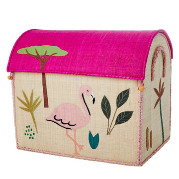 RICE Raffia Förvaringshus - Djur i djungeln - Rosa - Stor 