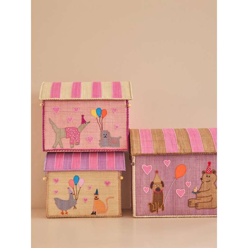 RICE Raffia Förvaringshus - Party Animal - Ljus Rosa - 3 st. 