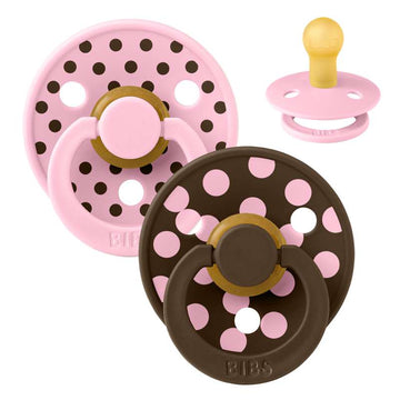 BIBS Rund färg napp - 2-pack - strl. 1 - naturgummi - Polka Studio - Baby Pink/Mocha 