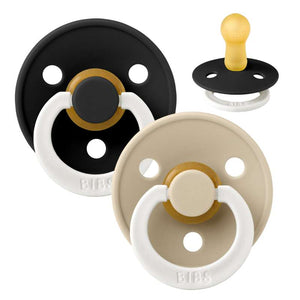 Bibs Rund Colour Napp - 2-Pack - strl. 2 - naturgummi - GLOW - Svart/Vanilj 
