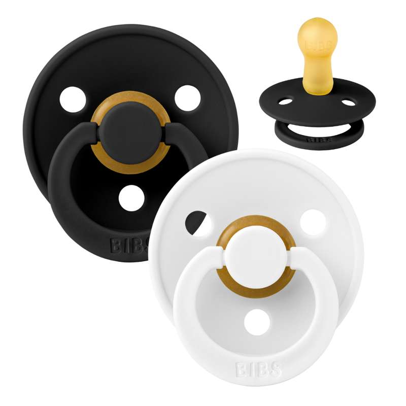 Bibs Rund Colour Napp - 2-Pack - strl. 2 - naturgummi - Svart/Vit 